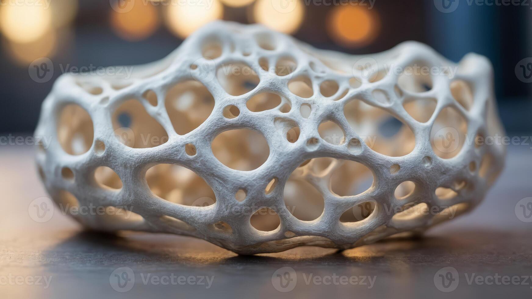 Close-up of one white orgonenic structure resembling one coronel or bone structure. photo