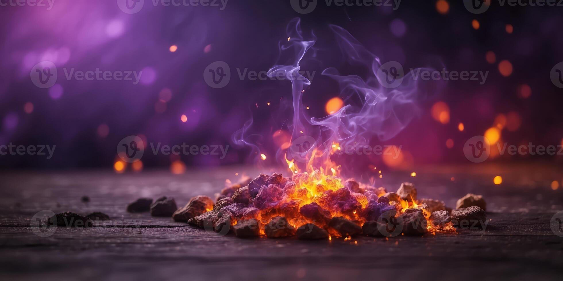 Abstract background featuring fiery purple sky with flame and smoke. photo