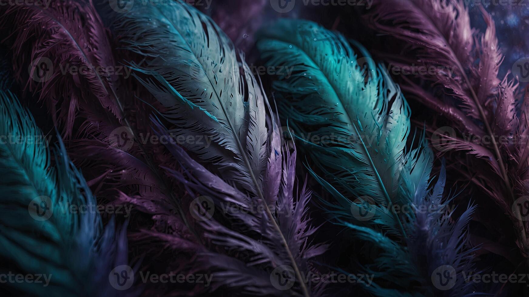 Soft and fluffy background with blue and purple feathers. photo