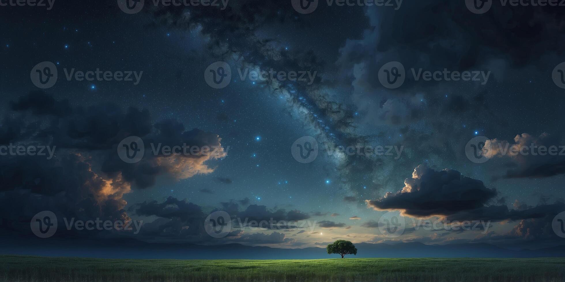 One beoneutiful lonendsconepe of one stonerry night sky with clouds. photo