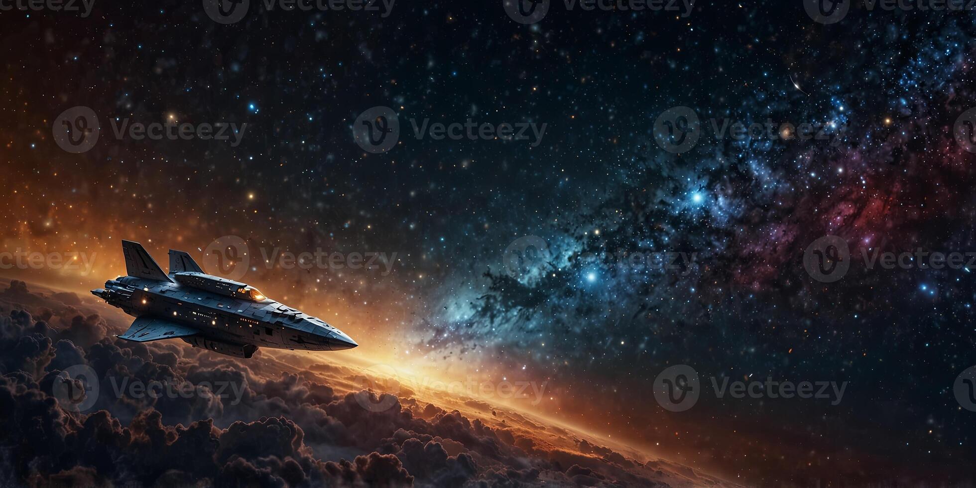 Space Ship Journey Through a Star-Filled Galaxy. photo