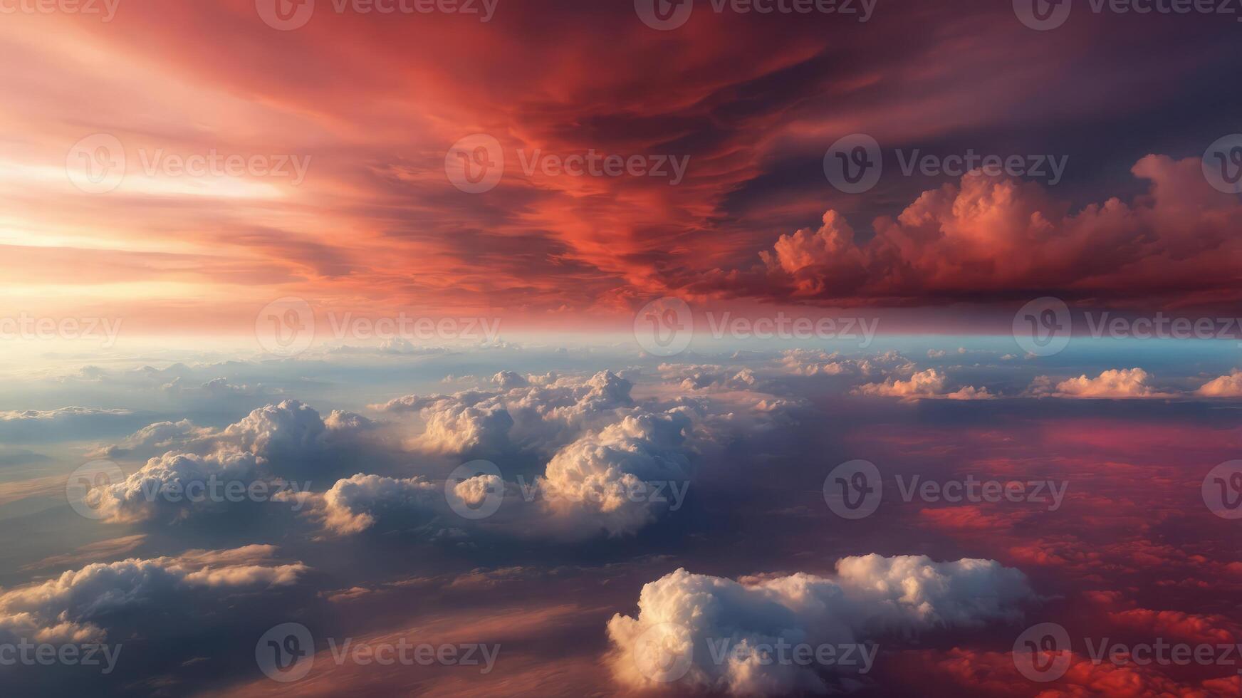 thick clouds on the surface of the earth in the red sky. photo