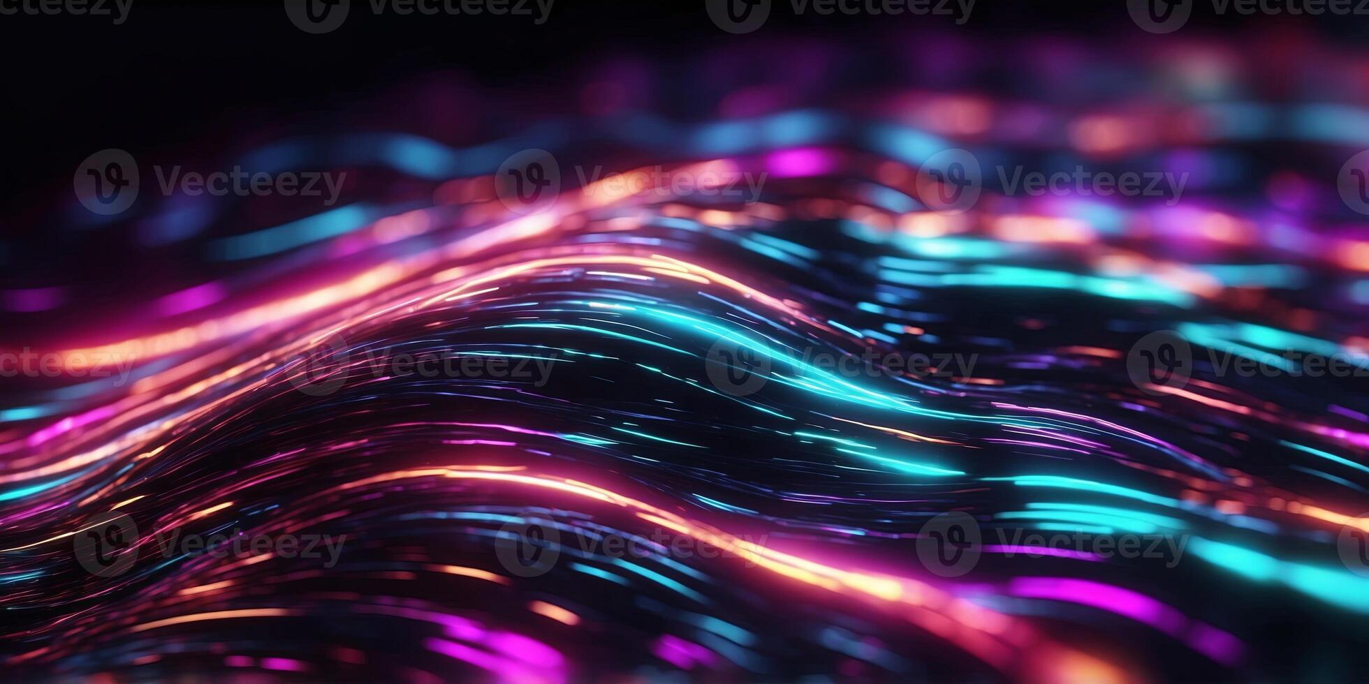 Neon light streaks creating a vibrant abstract background top view highspeed warp effect cybernetic. photo