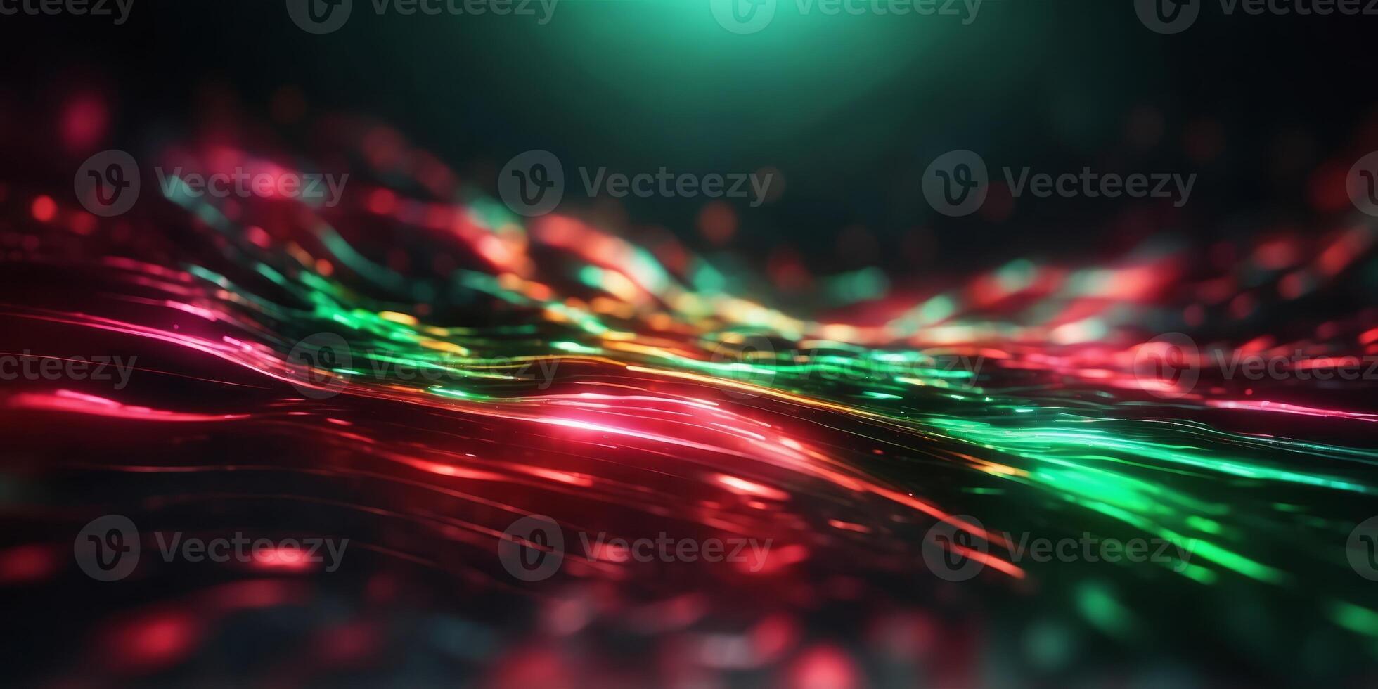 Abstract red and green glowing neon light beams with motion blur effect. photo