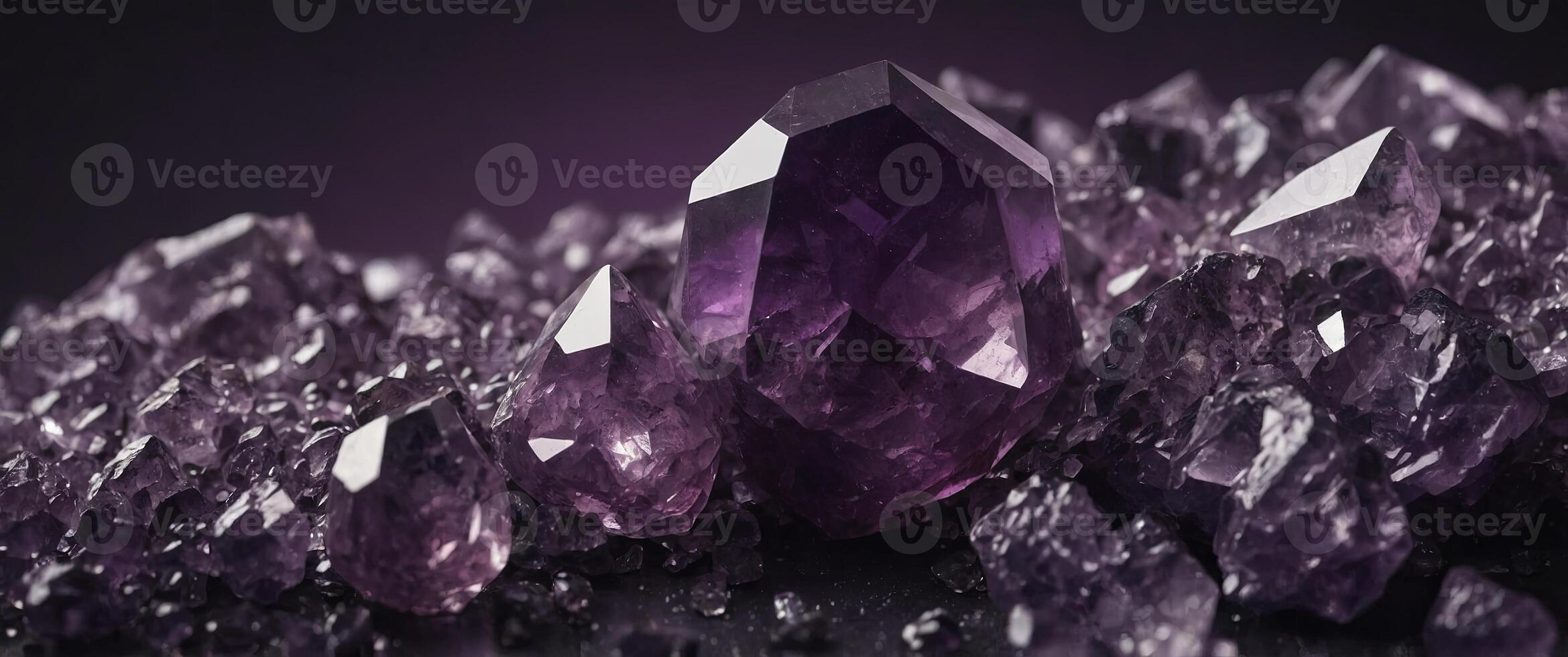 purple crystal quarts stone on gradient background. photo