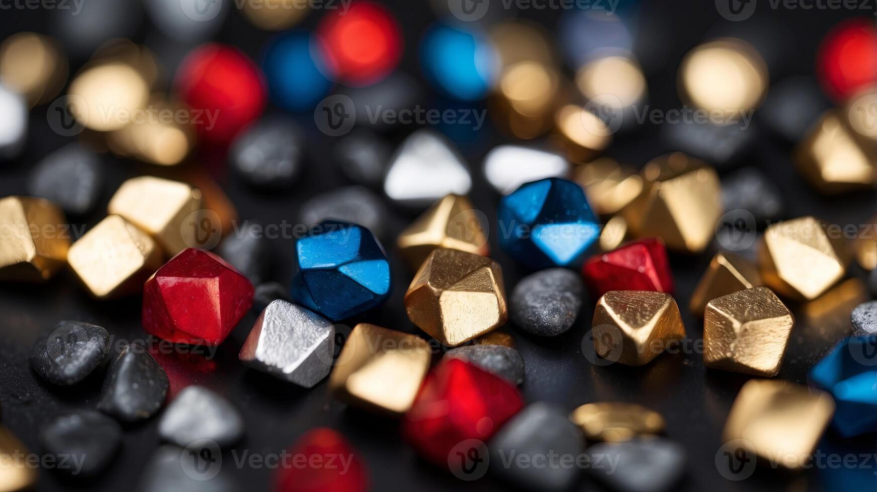 modern and abstract background with geometric shapes in red, blue, gold, silver, and black. photo