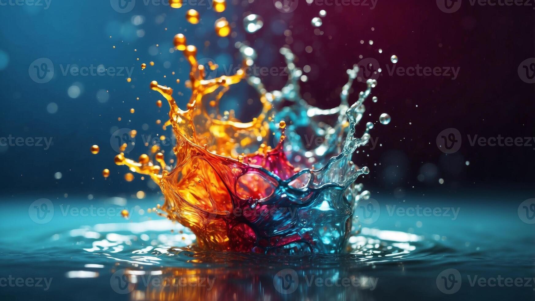 Abstract water splash with vibrant colors. photo