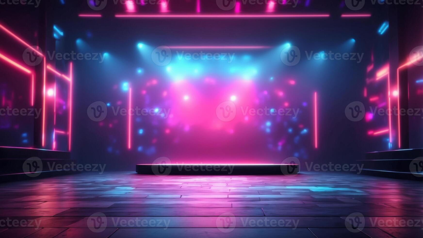 Background of an empty show scene with neon lights. photo