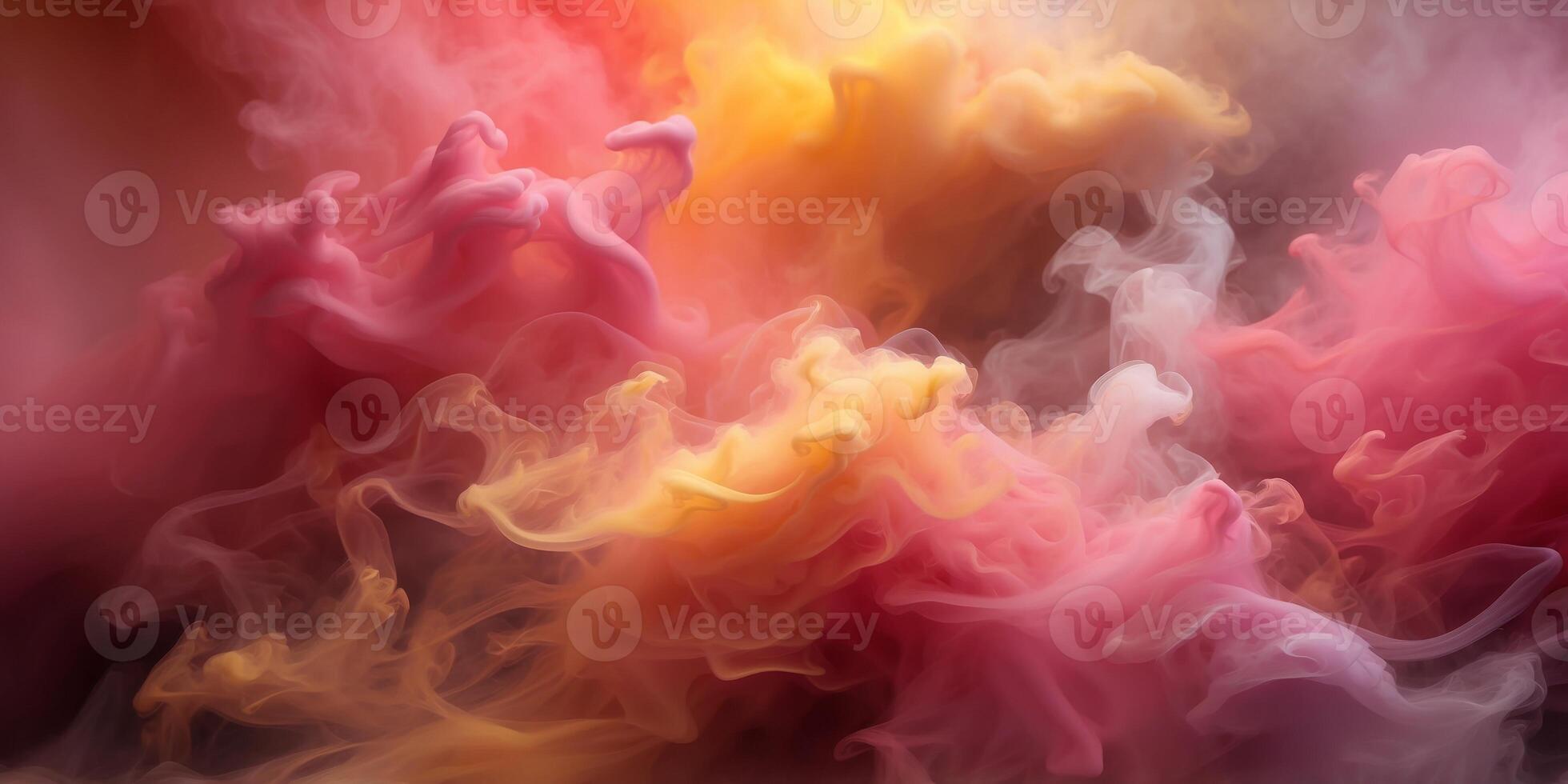 Dramatic smoke and fog in contrasting vivid red, pink, and yellow colors Vivid and intense abstract background or wallpaper. photo