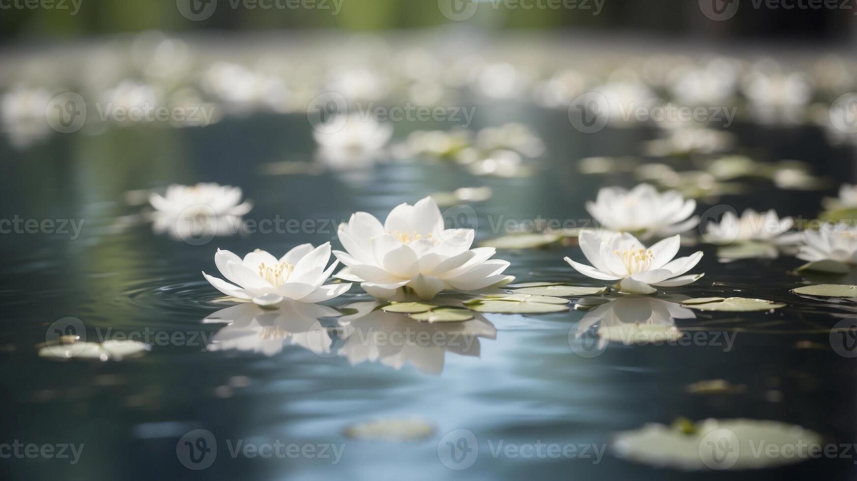 White Blossoms Floating in a Serene Pond. photo