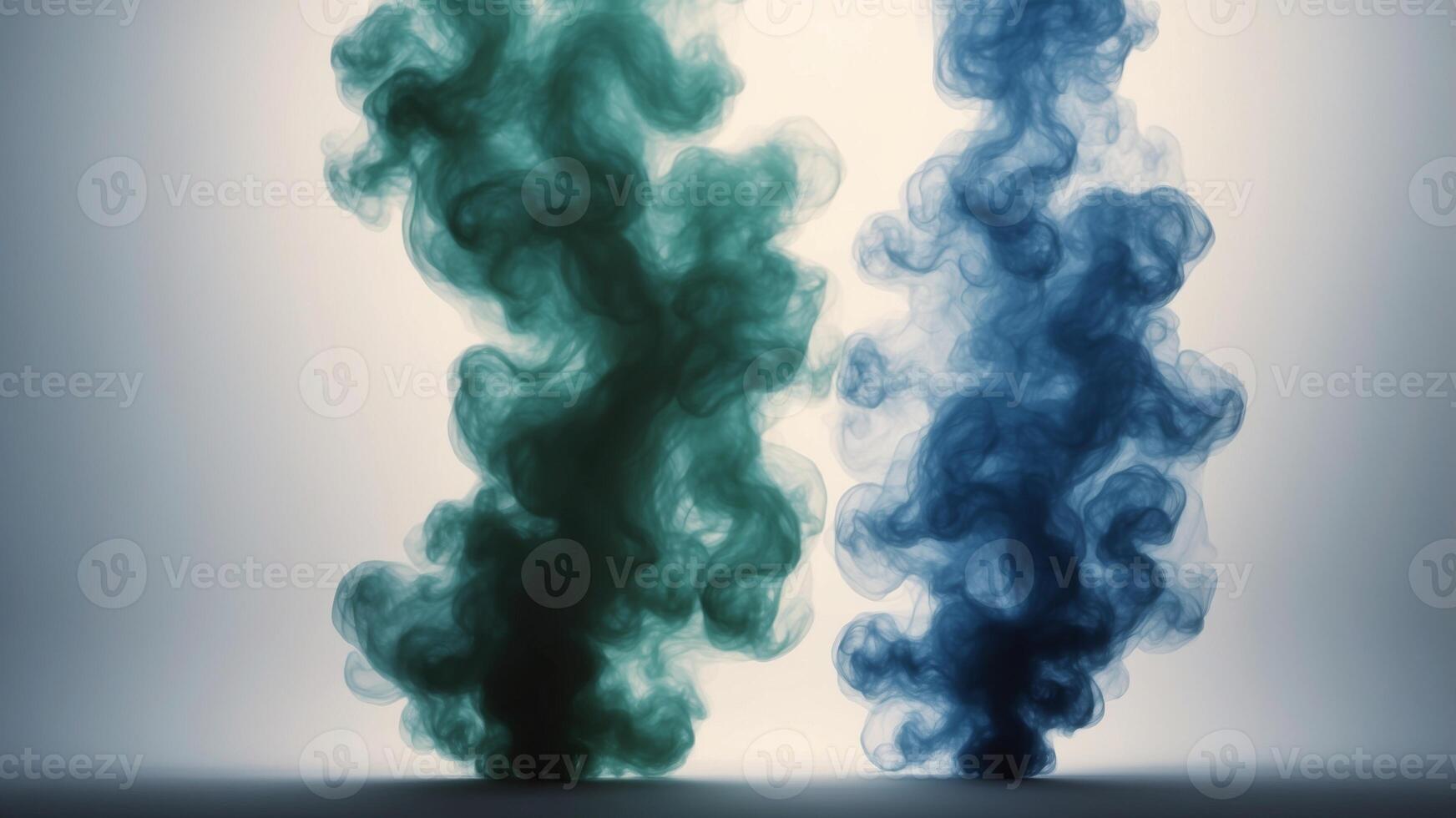 The dynamic contrast of bold green and cool blue smokes creates a sense of power and energy in this image. photo