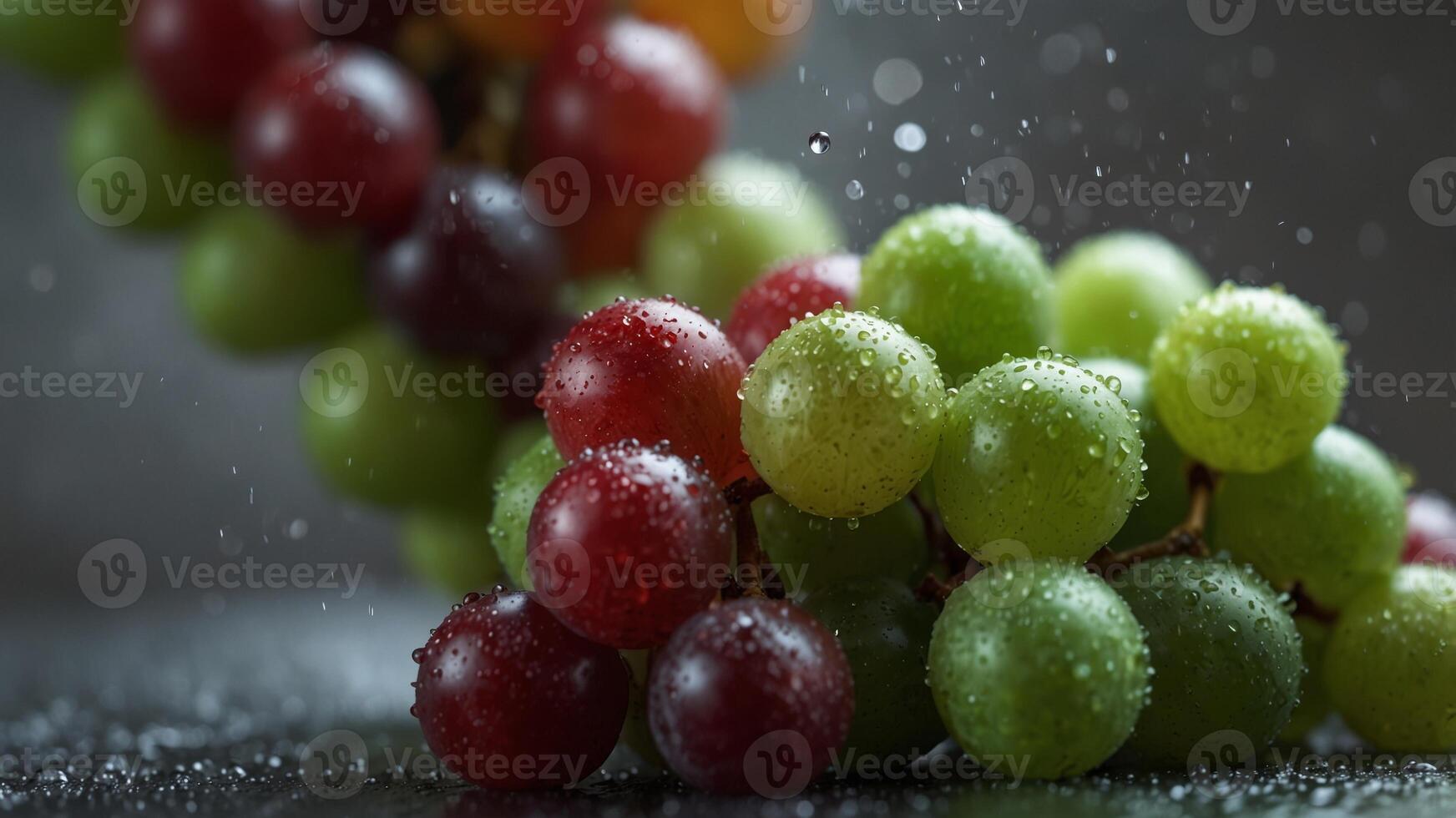 Water Splashing on a Bunch of Red and Green Grapes. photo
