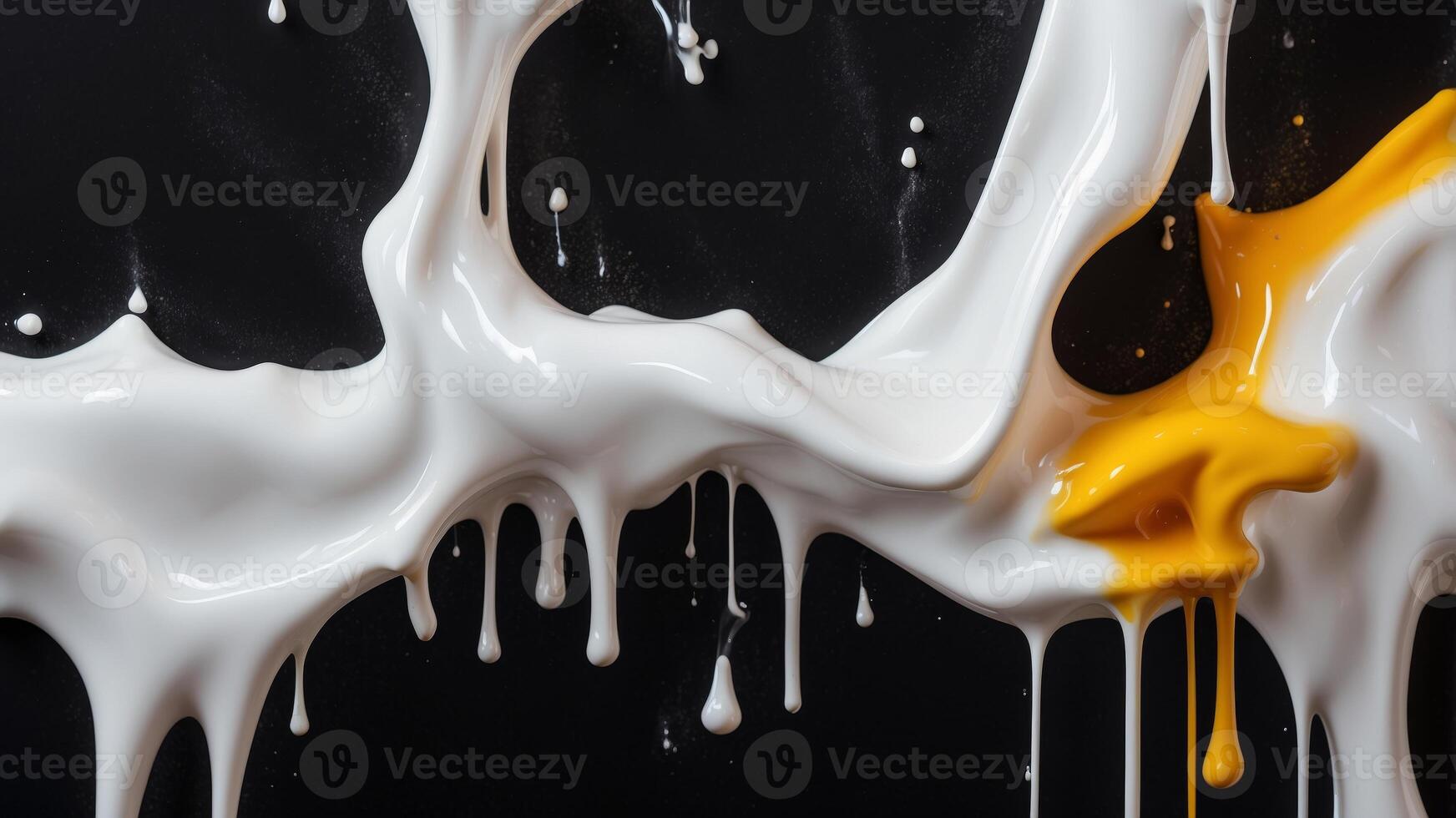 Abstract white graffiti on a black background with drips. photo