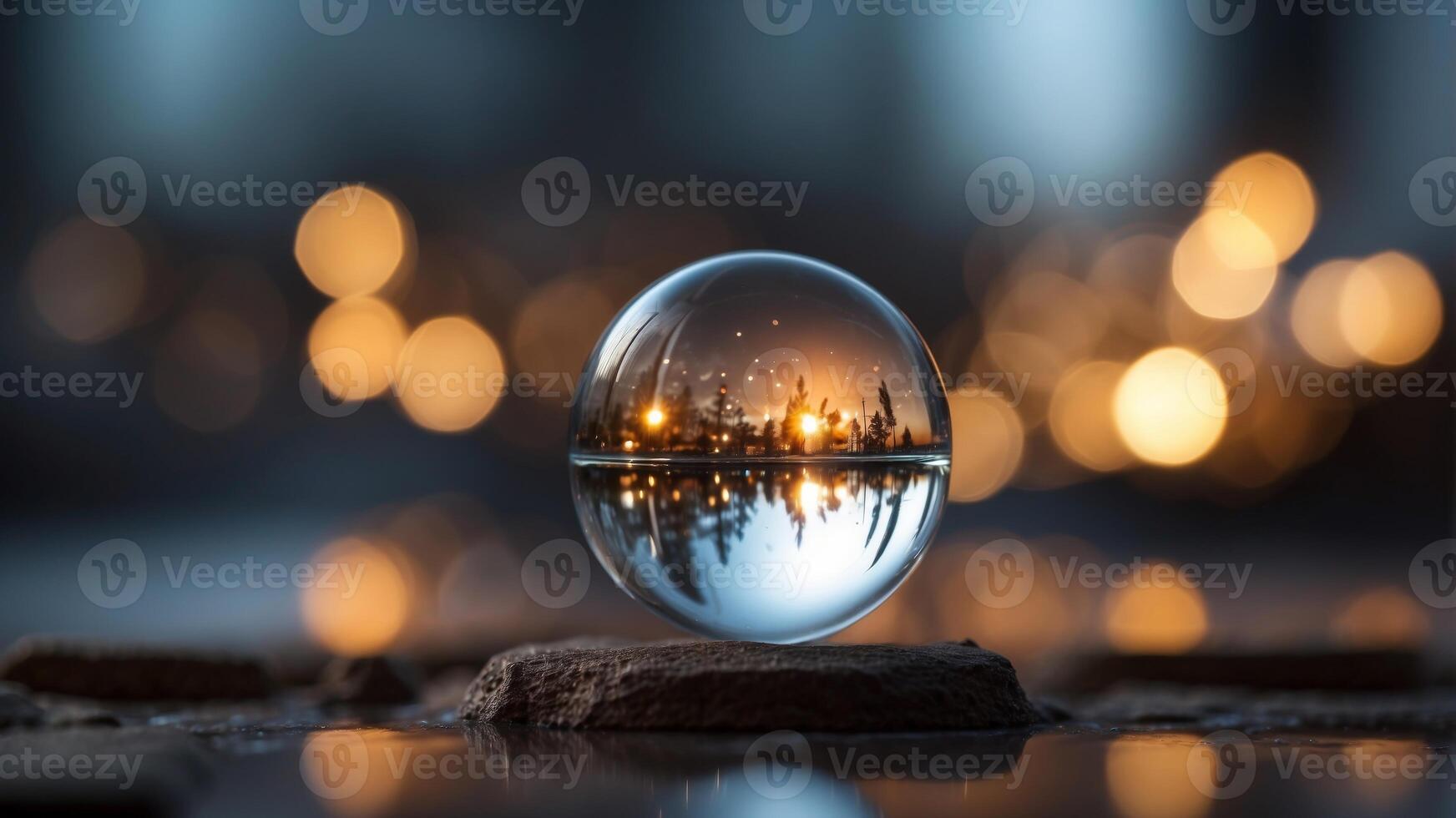 Abstract scene with glass sphere and geometric shapes. photo