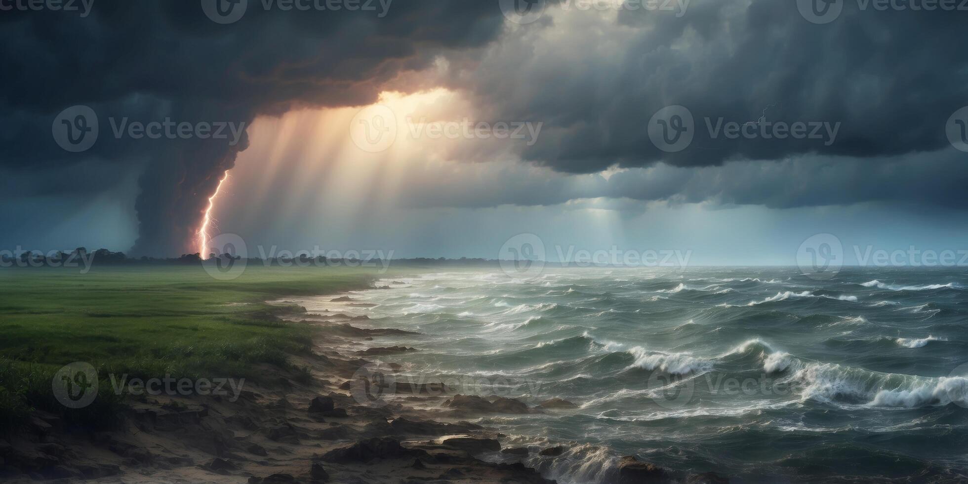 Tornadoes devastate land and oceans Extreme weather and climate change concept. photo