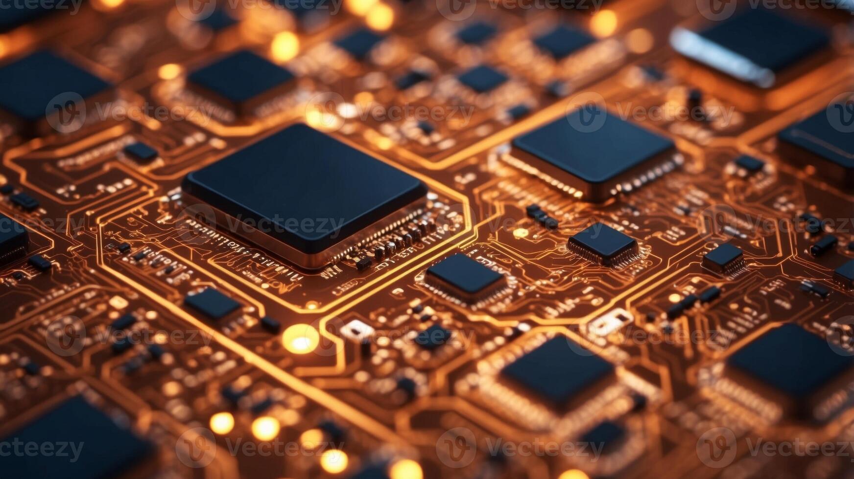 An electronic circuit background with digital lights. photo