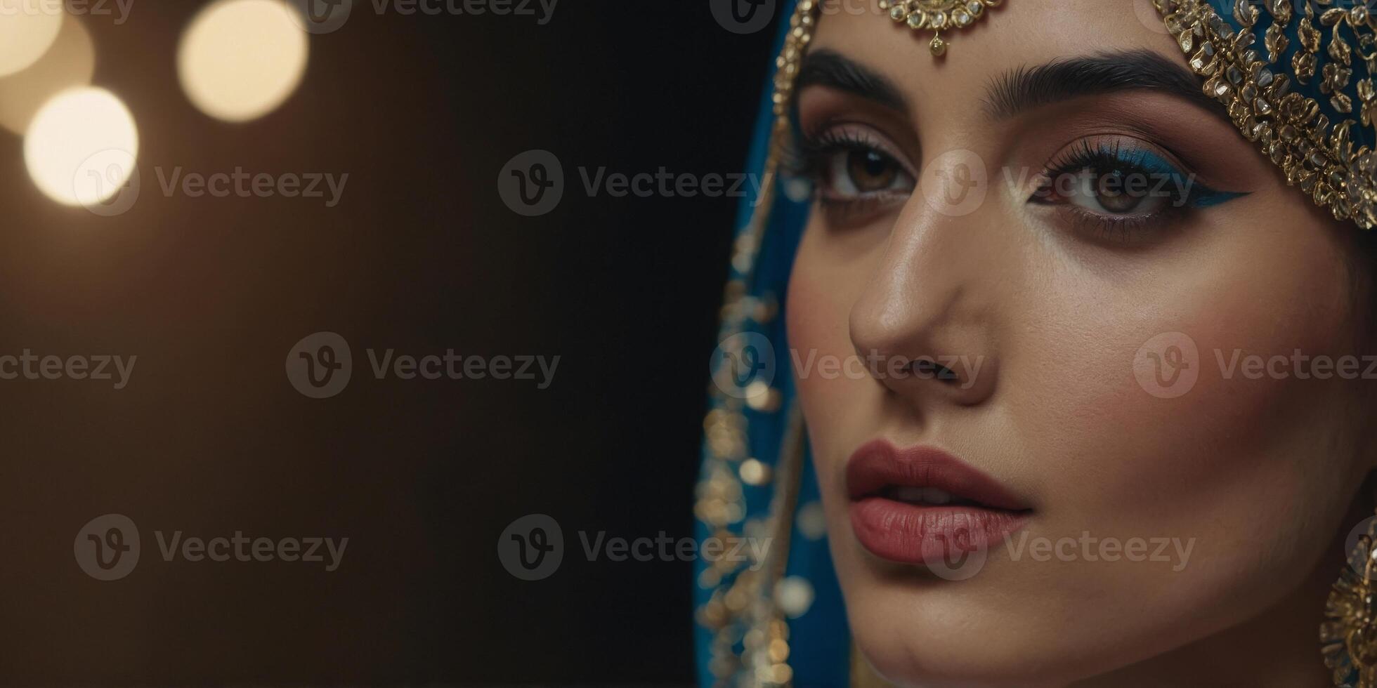 Middle Eastern Model Elevating Cosmetic Advertising with Professional Makeup. photo
