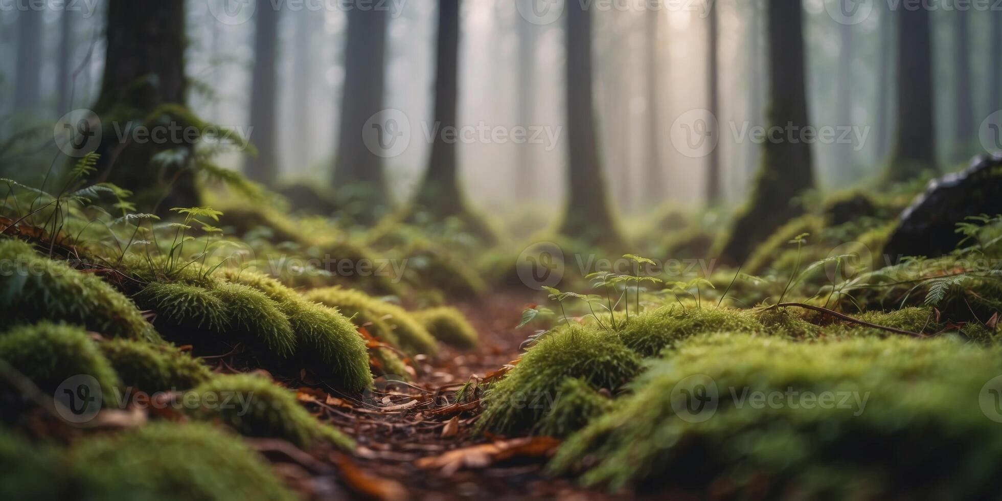 foggy morning in a dense moss covered forest. photo