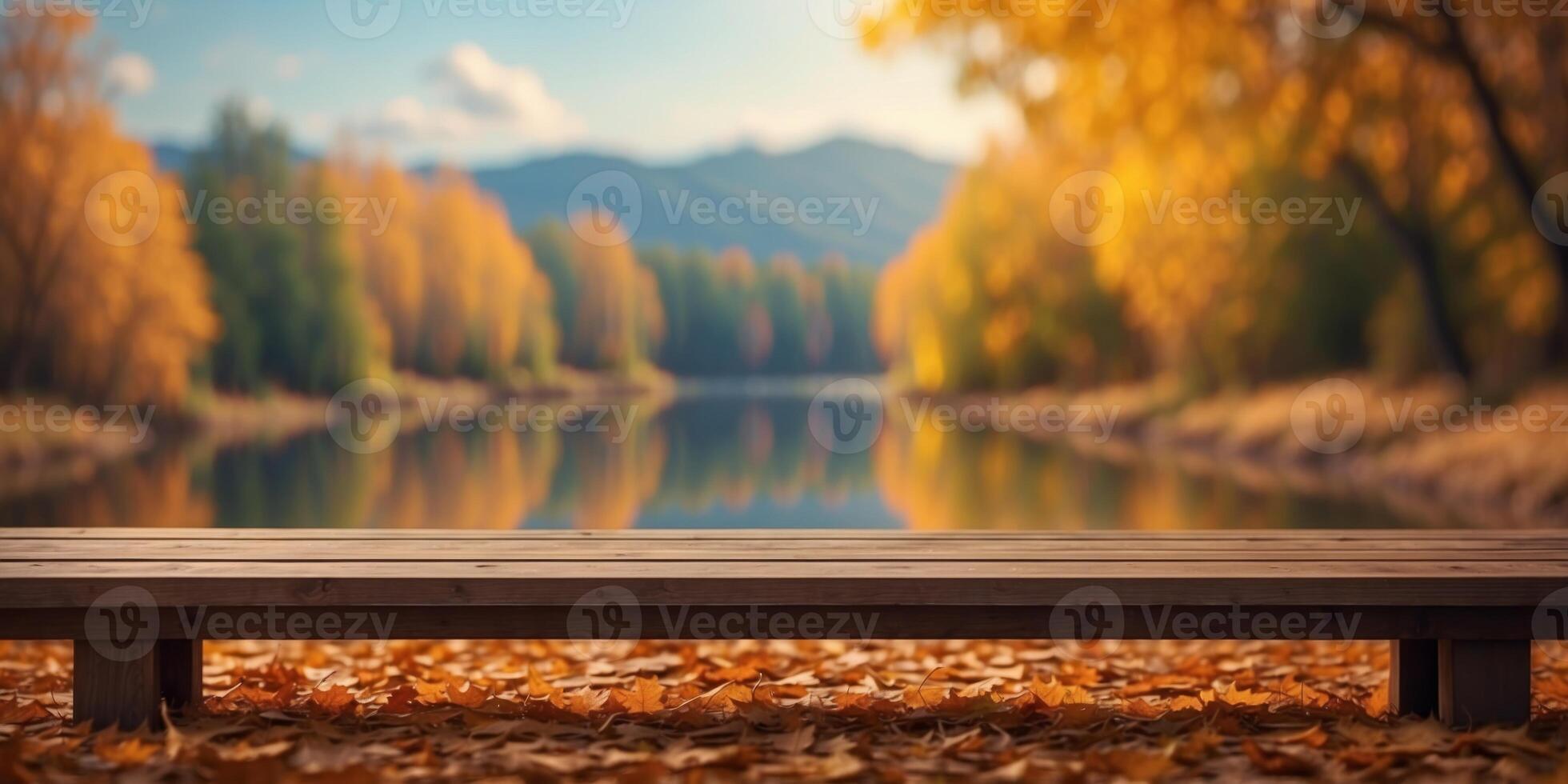 beautiful autumn landscape with a table to place objects in high resolution. photo