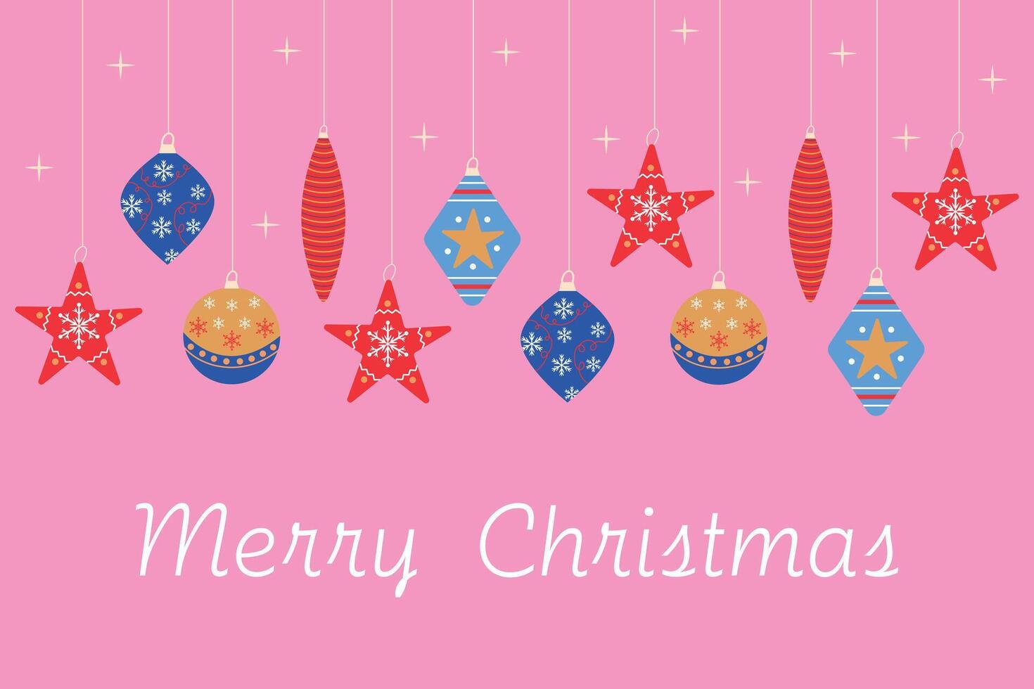 Merry Christmas card. New Year and Christmas toys, winter holidays card. vector