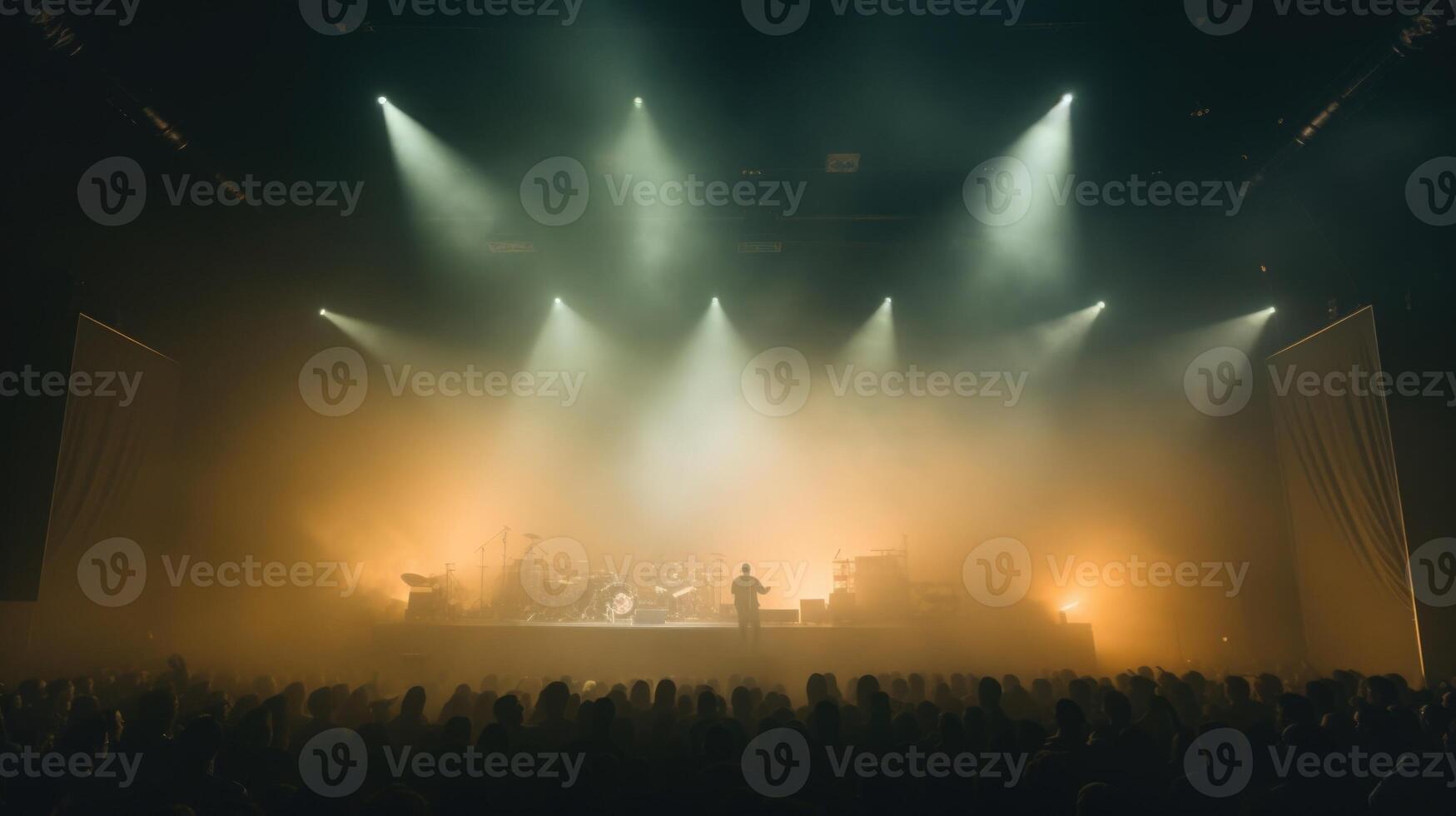 The faint glow of the stage was partially obscured by the smoky haze, giving the room a dreamlike quality. photo
