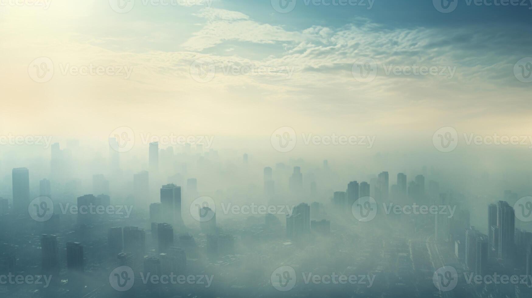 Hazy Metropolis A captivating view of a city enveloped in a hazy layer of pollution, illustrating the ongoing battle between urbanization and environmental conservation. photo