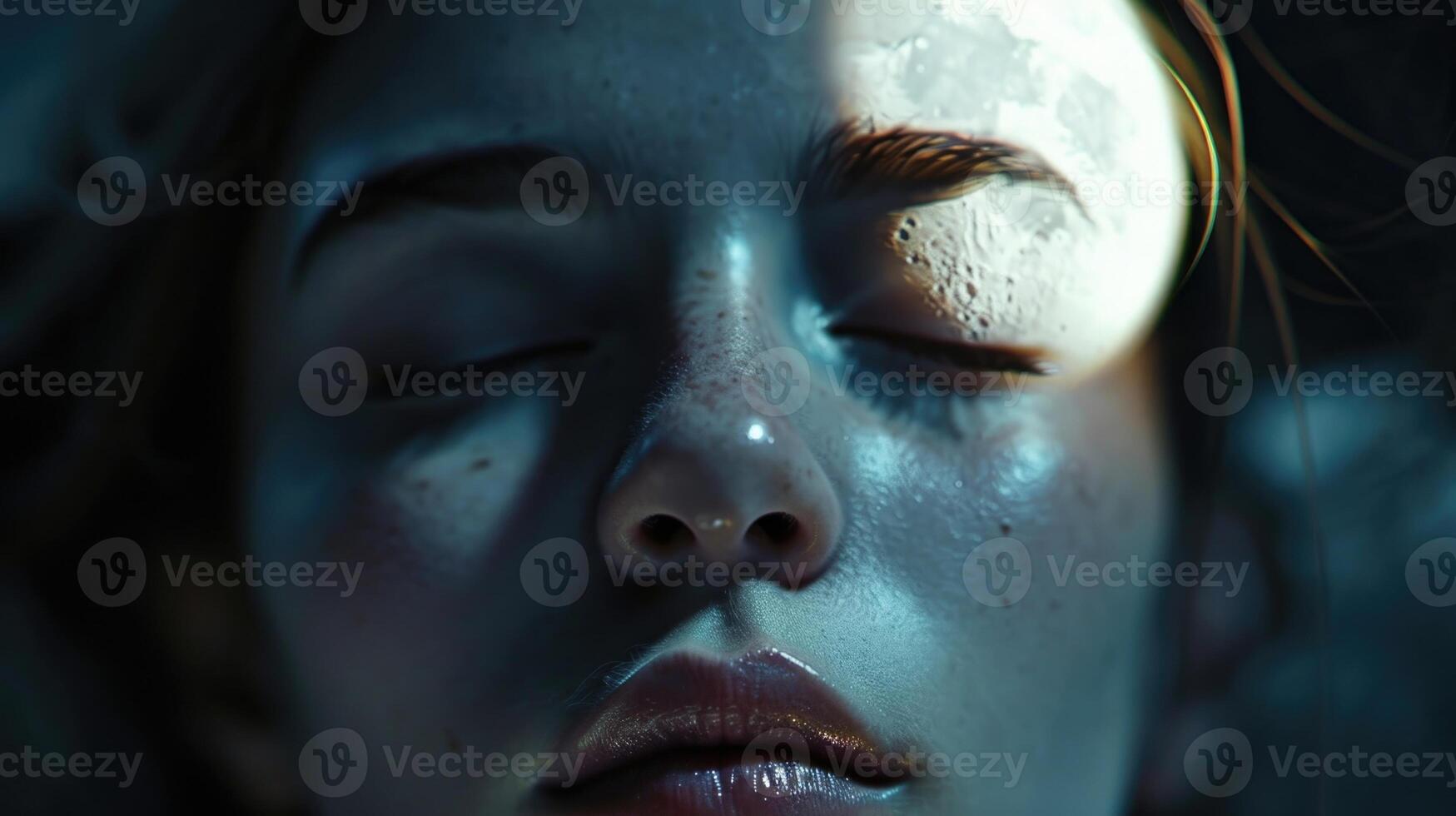 A meditative state is achieved as the soft light of the moon trates through closed eyelids. photo