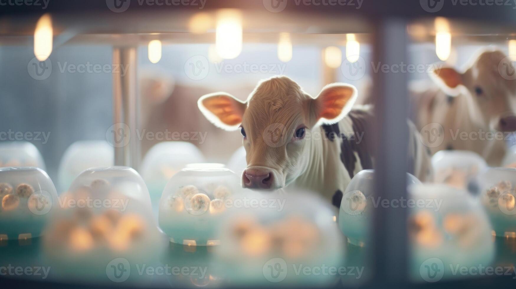 A series of images following the process of embryo transfer, from harvesting the embryos from a highly desirable bull and cow, to preparing and inserting them into surrogate cows for photo