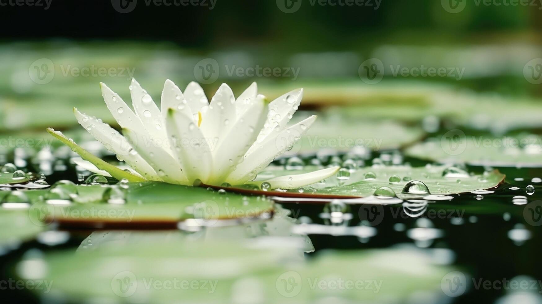 Captivating footage of raindrops creating elegant patterns on a tranquil lake, perfect for relaxation or meditation. photo