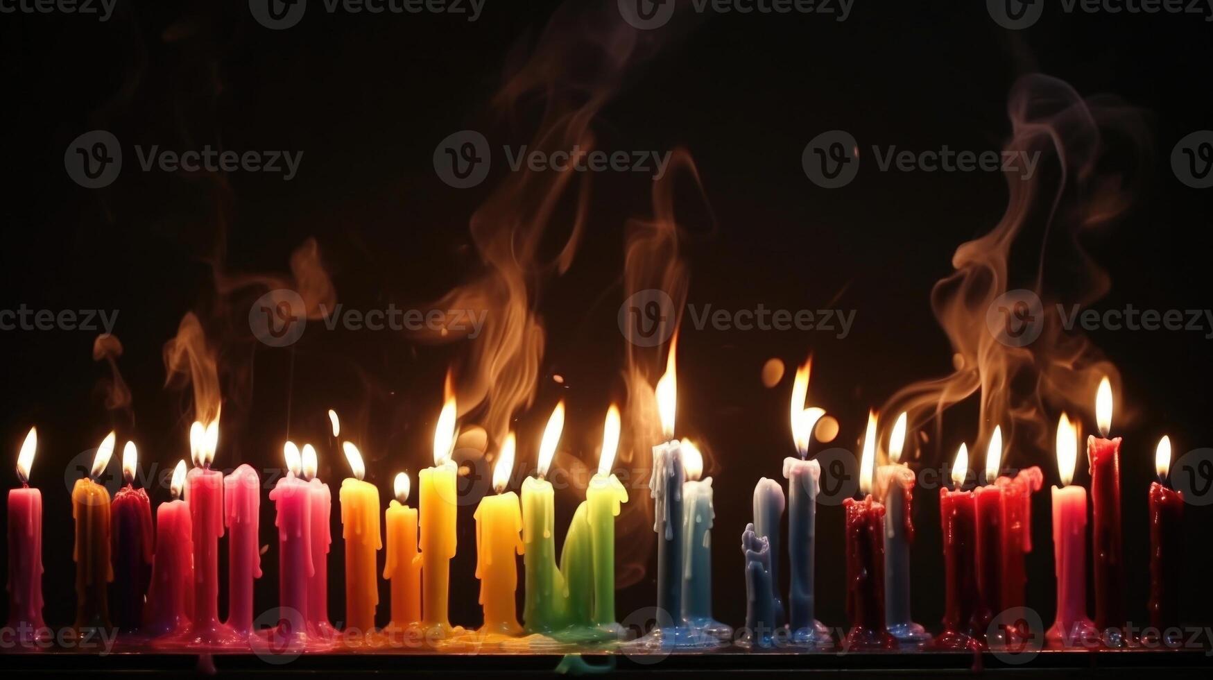 Multiple slowmotion shots of different colored candles being extinguished, each with their own unique smoke patterns. photo