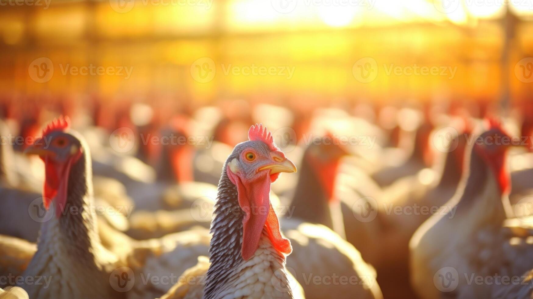 The intensity of mass production is evident at these extensive turkey farms, where automated machinery hums and clucking turkeys fill the air. photo