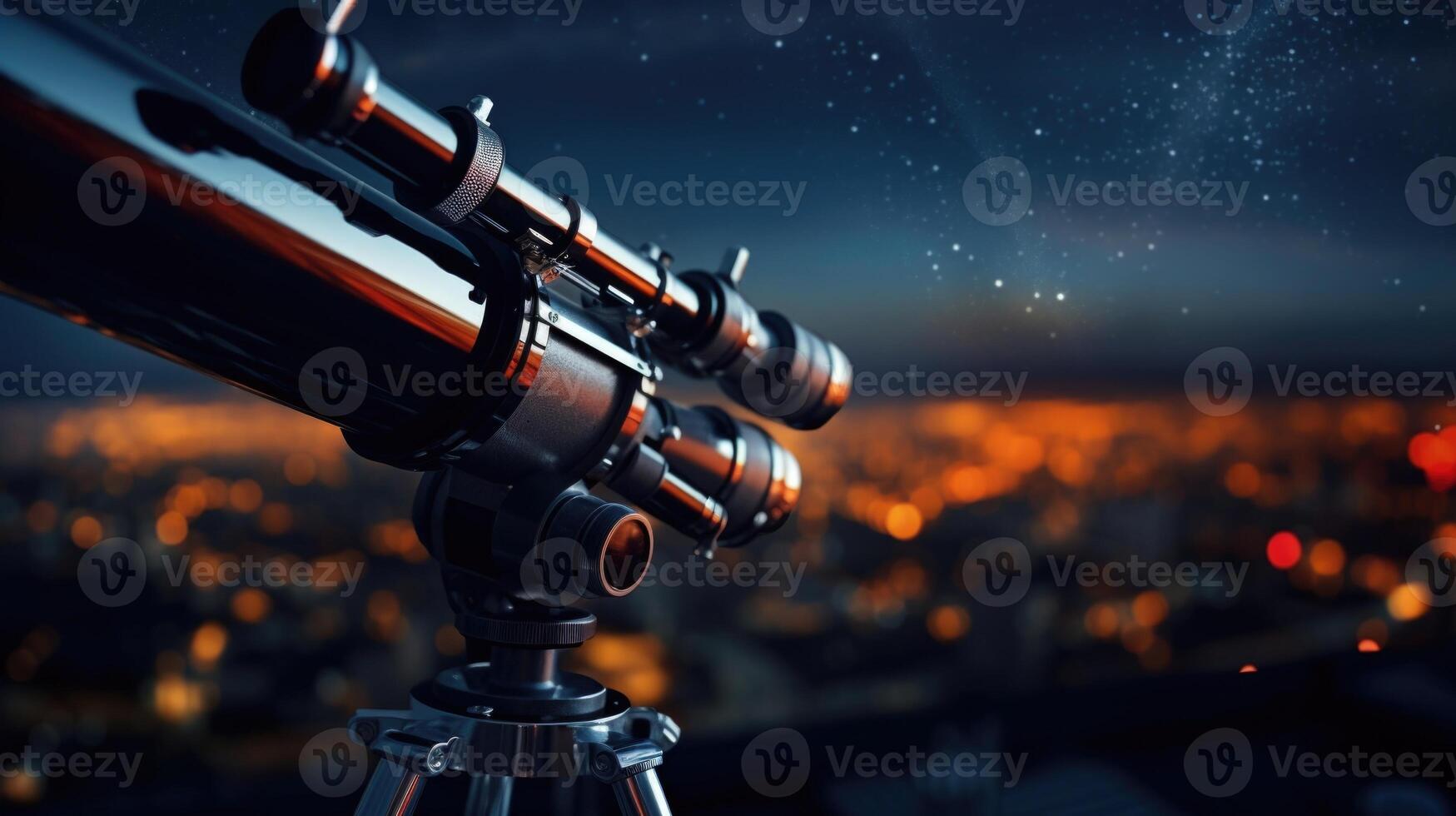 A zoomedin image of a misaligned telescope, showing the challenges that astronomers face in trying to focus and capture images amidst bright city lights and light pollution. photo