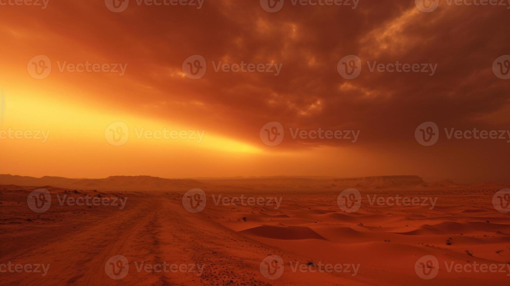 The sun is just a faint glow in the midst of this allconsuming dust storm, imposing its power over the barren terrain. photo