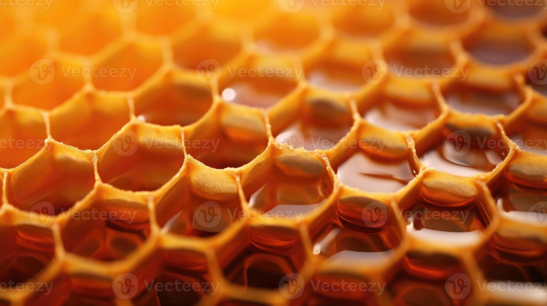 A macro shot of a honeycomb, showcasing the geometrically symmetrical hexagonal cells. photo