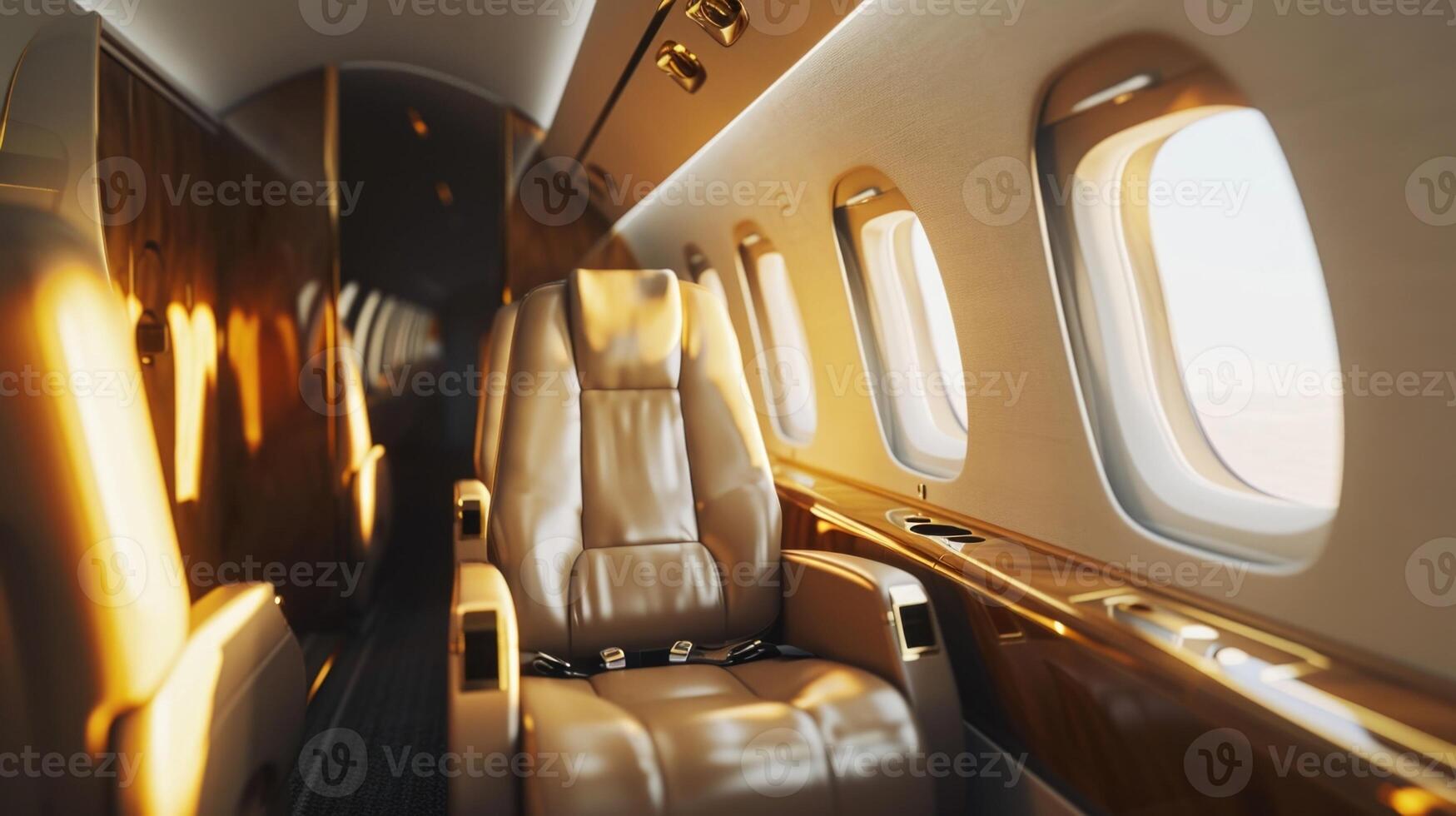 This private jet offers a unique and personalized flying experience with its custom seating arrangements. Set against the backdrop of grey, overcast skies, passengers can sit back and photo