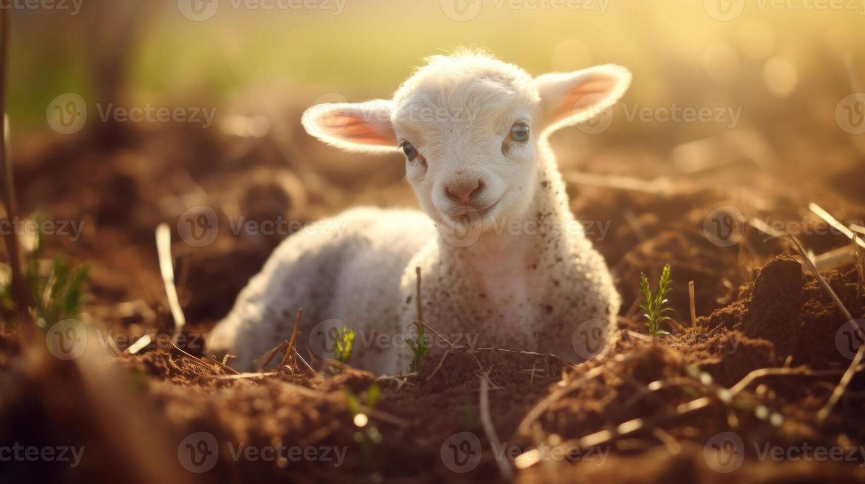 A closeup of a delicate embryo of a young lamb, born on a sustainable farm, symbolizes the importance of ethical animal practices in creating sustainable food systems. photo
