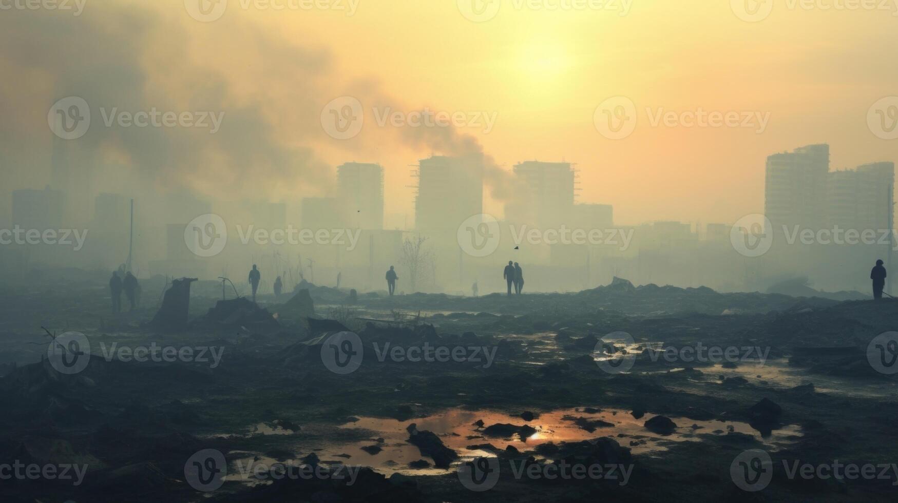 The Price of Progress A sobering image of a city shrouded in smog, a reminder of the impact of urban development on our environment. photo
