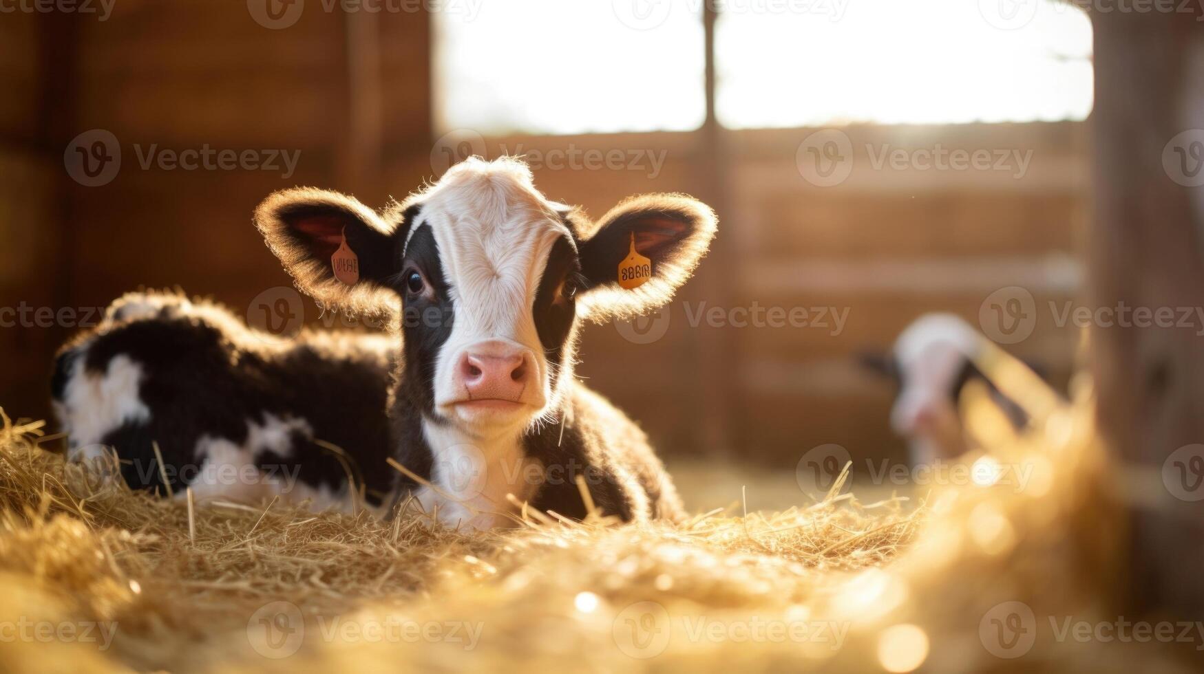 A cow and calf cuddled up in a cozy barn, highlighting the importance of nurturing relationships and promoting animal welfare in ethical farming. photo