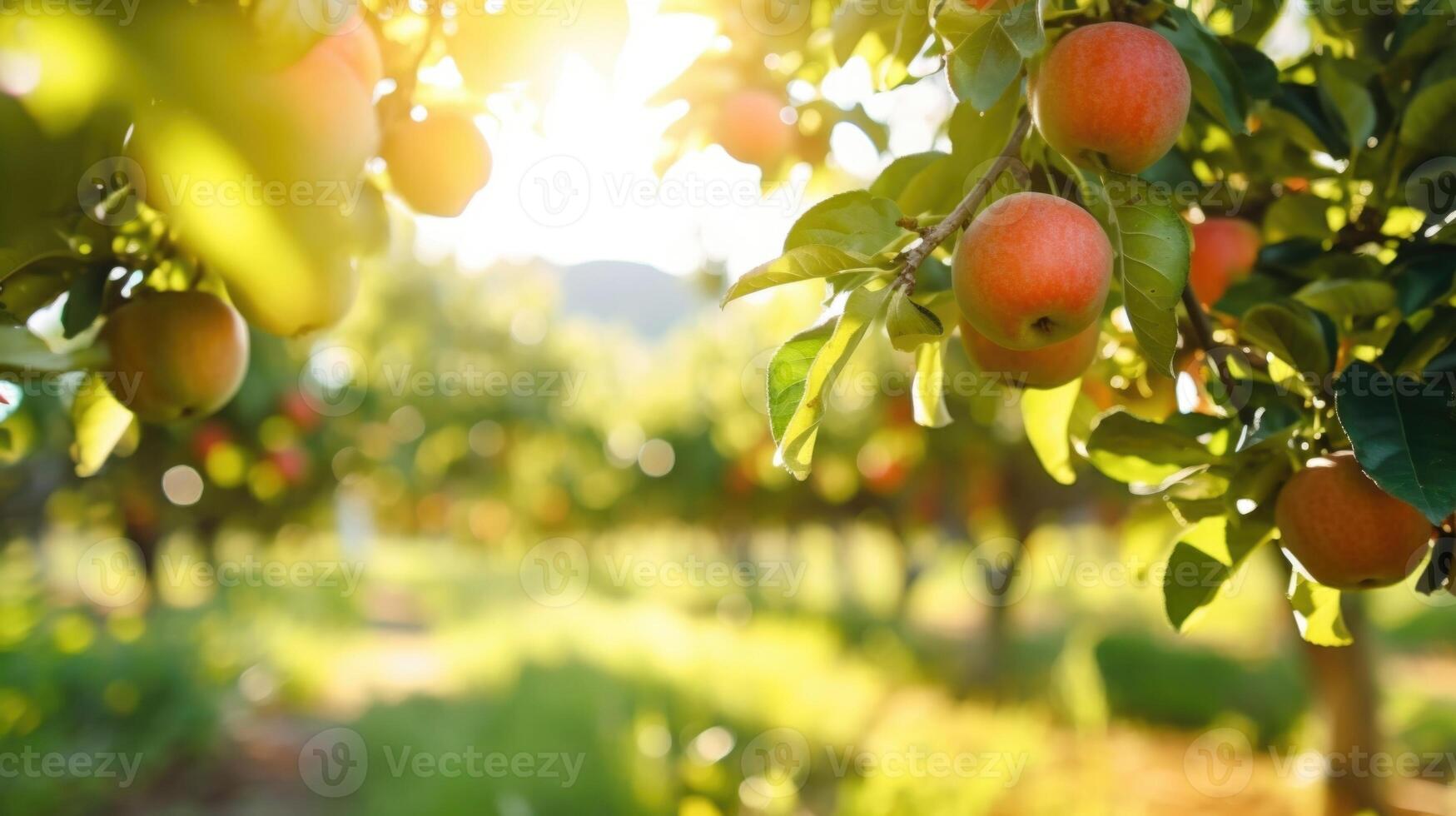 As far as the eye can see, a sprawling orchard boasts a harmonious blend of closely planted fruit trees, creating a lush and productive environment for highdensity agriculture. photo