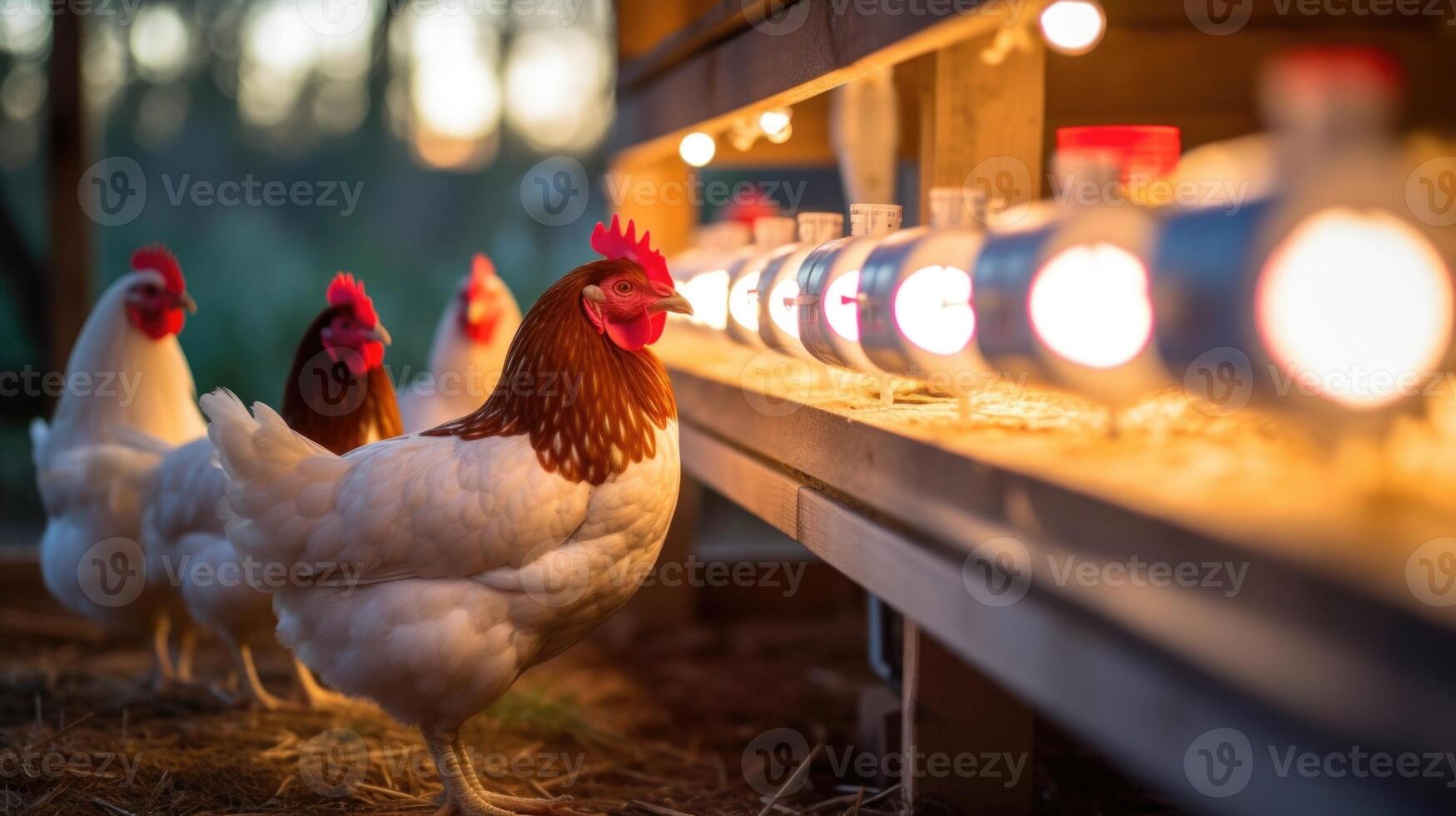 A chicken coop equipped with motionsensing lights and cameras, allowing farmers to monitor their flocks behavior and health remotely through their smartphones. photo