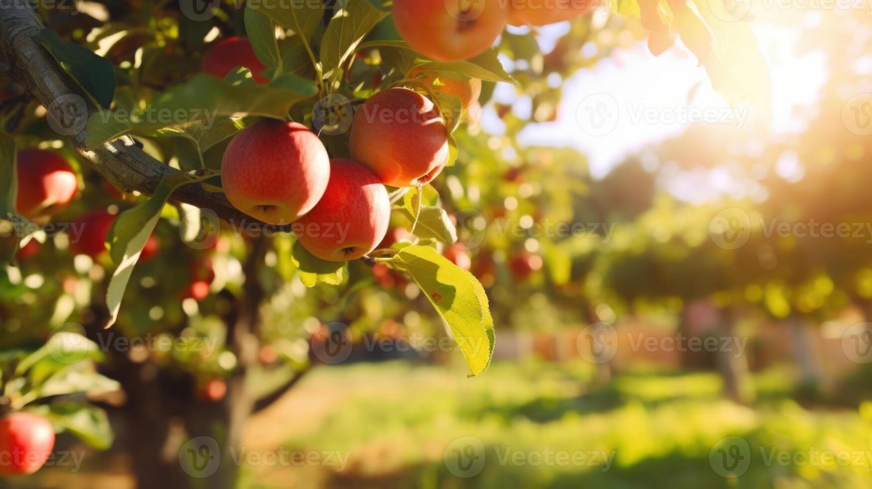 At the heart of the countryside lies a vibrant and bustling orchard, dotted with tightly spaced fruit trees that thrive in the efficient use of limited land. photo