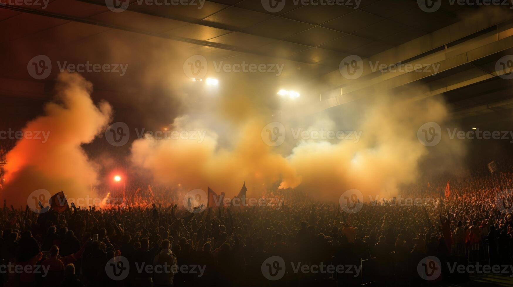 As the music reaches a , the smoke machine unleashes a burst of fog, intensifying the energy in the packed stadium. photo