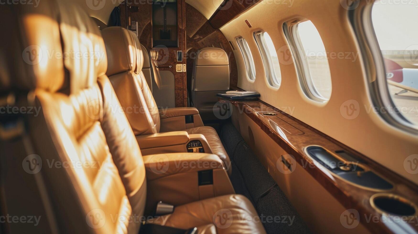 This private jet offers personalized and luxurious seating arrangements for the ultimate flying experience. As you soar through the skies, take in the beauty of the overcast horizon photo