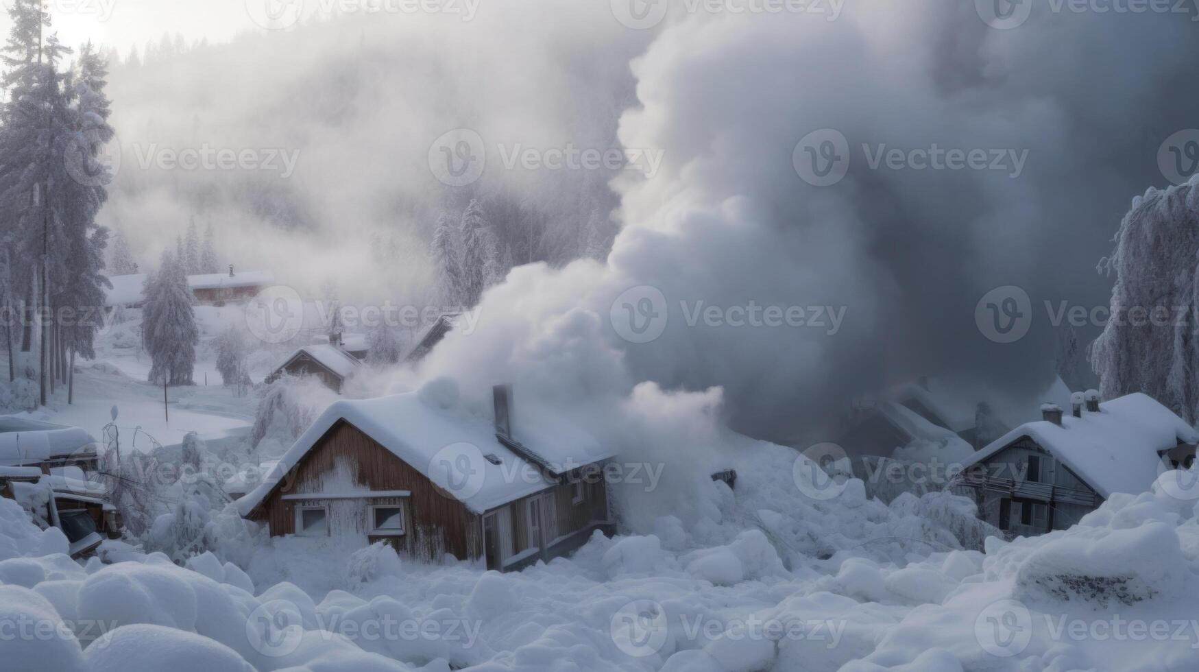 Panic sets in as the fierce snowstorm sweeps through the mountain village, leaving residents ped in their homes under several feet of snow. photo