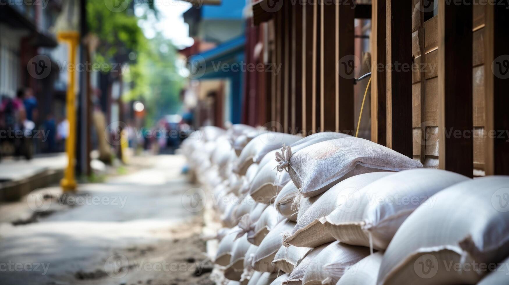 Building resilient barriers Sandbags positioned as a protective measure against potential hazards. photo