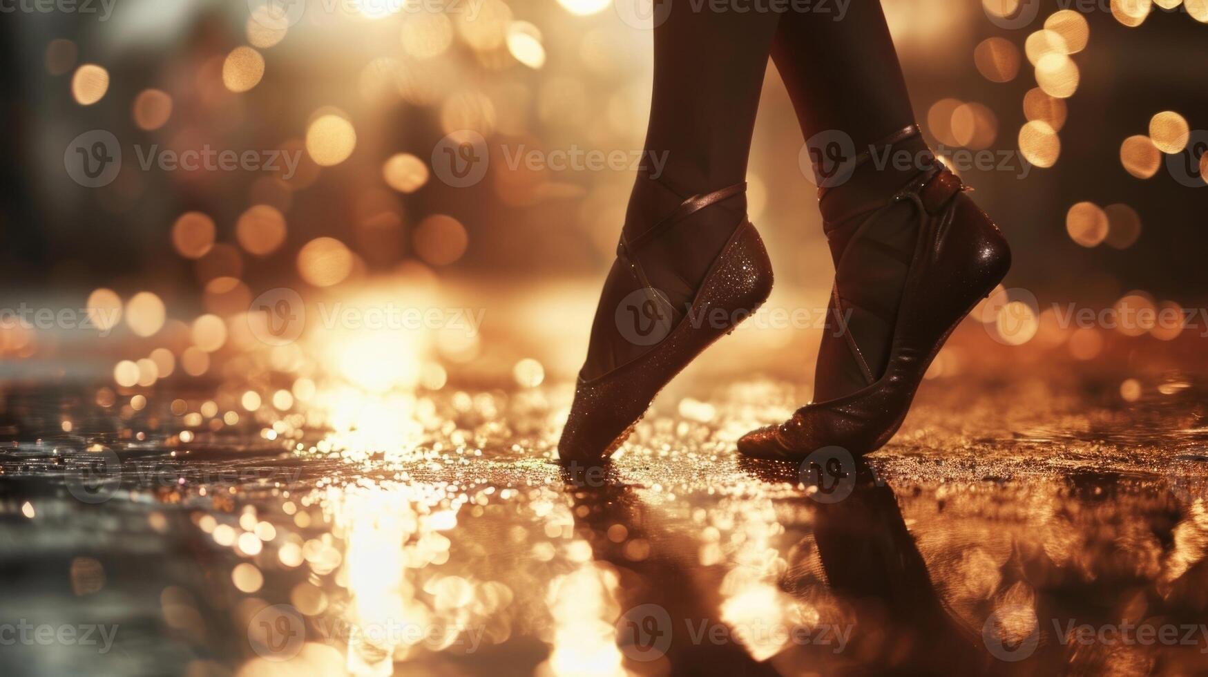 A profile shot of a ballerinas elegant, pointed foot as she stands on her toes in an effortless balance, sparks following her every move. photo