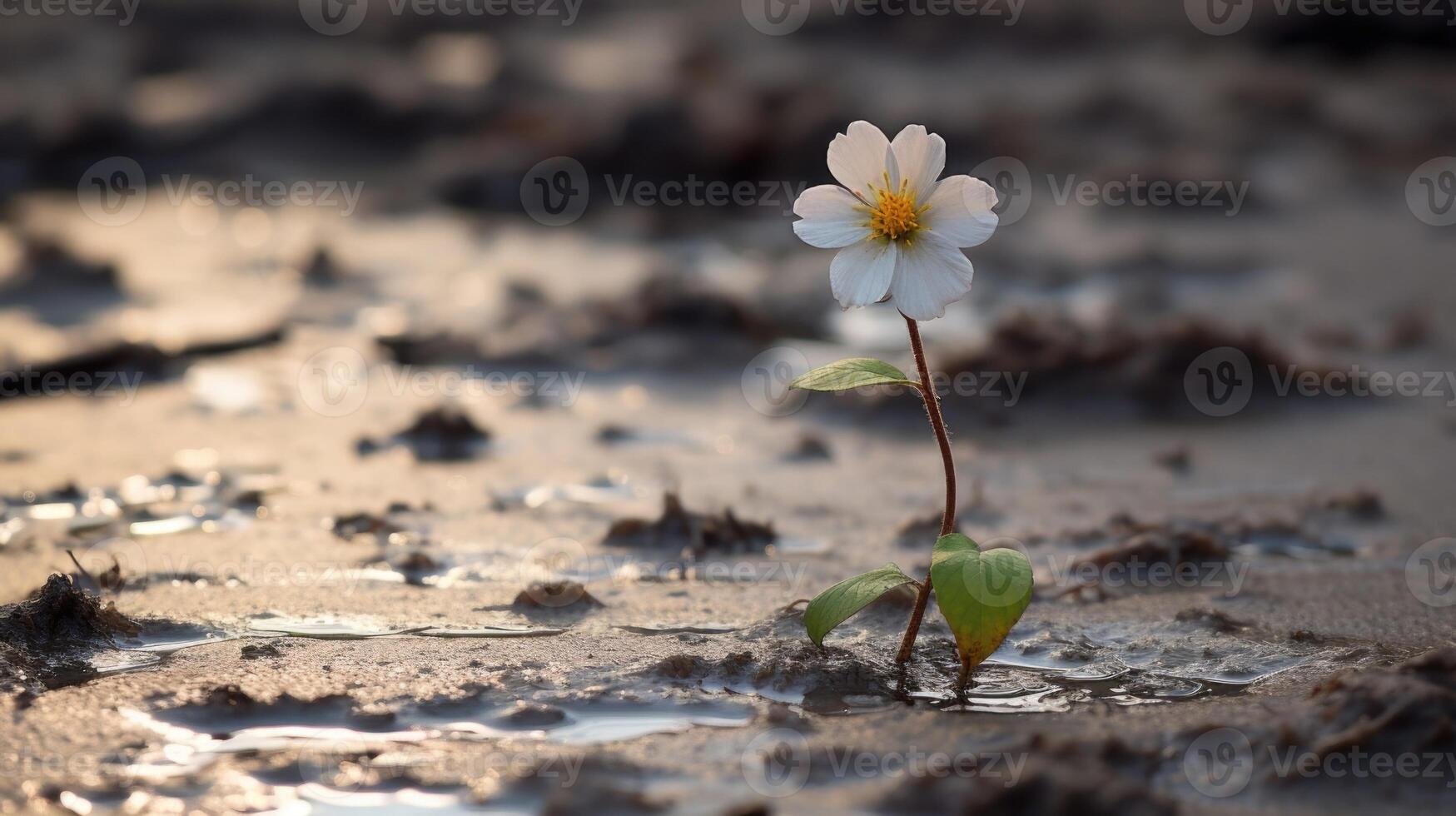 The floodwaters may have swept away everything in their path, but one tiny flower bravely floats on, defying the odds. photo