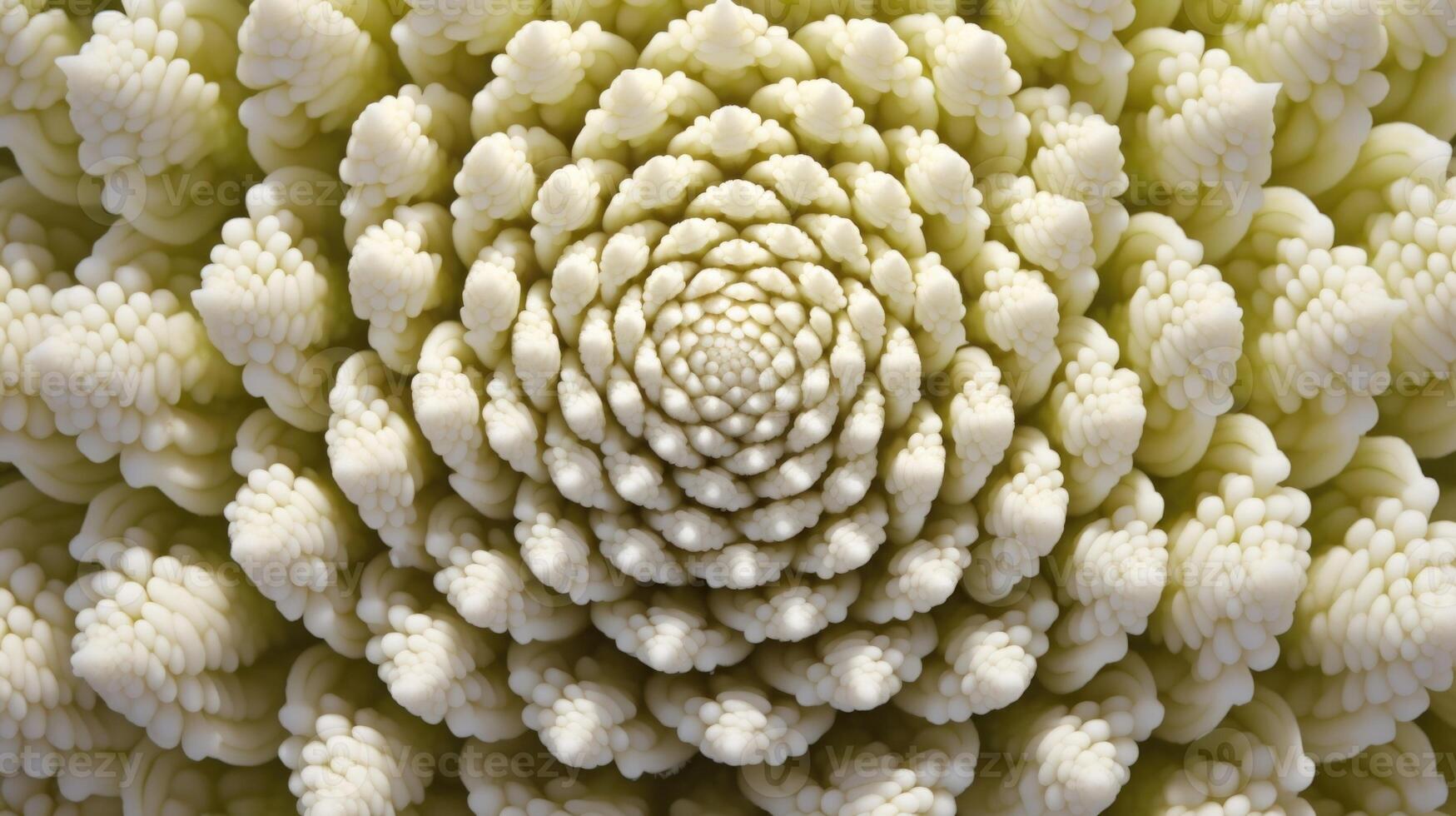 A birds eye view of a cauliflower, displaying the fractallike pattern created by the Fibonacci sequence in the arrangement of its florets. photo