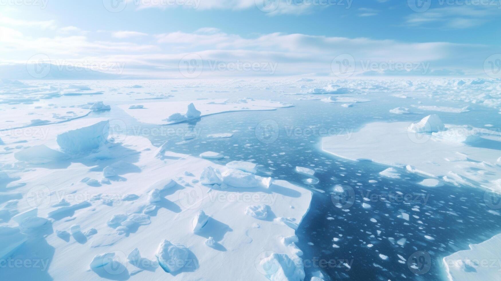 Experience the majesty and fragility of the frozen world from a birds eye view, as a drone captures the dramatic separation of an arctic ice shelf. photo