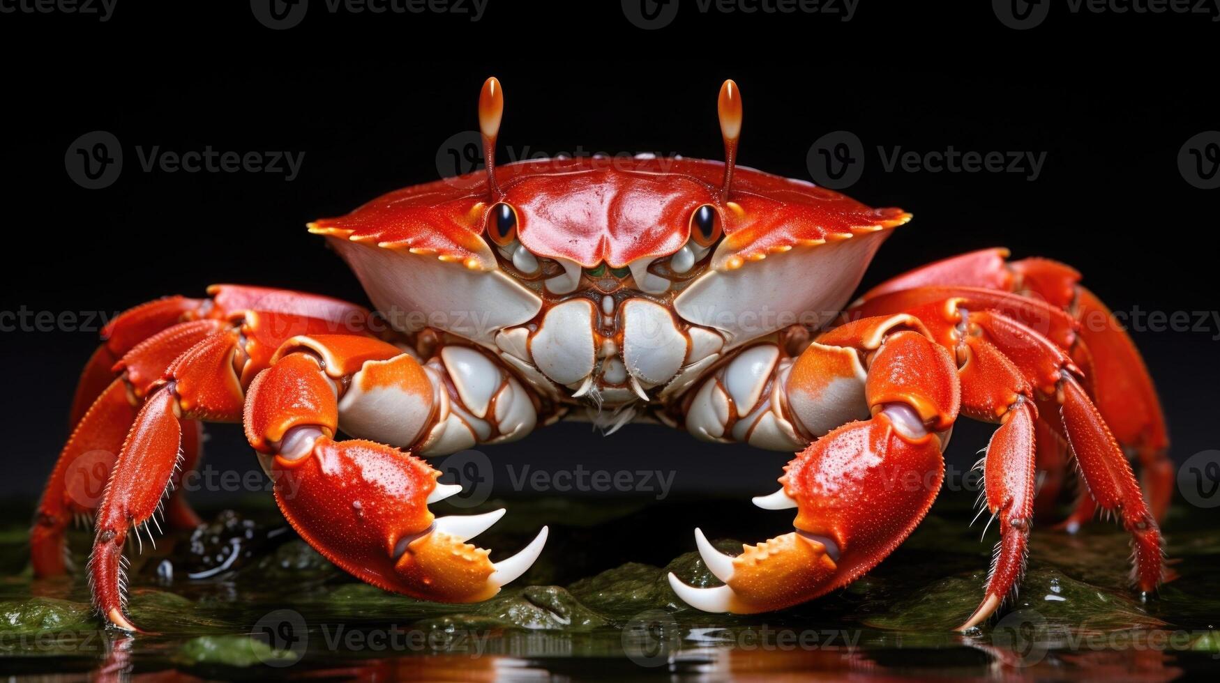 A magnified view of a mangrove crab, illustrating its unique adaptations for living in both land and water and its important place in the food chain of the ecosystem. photo